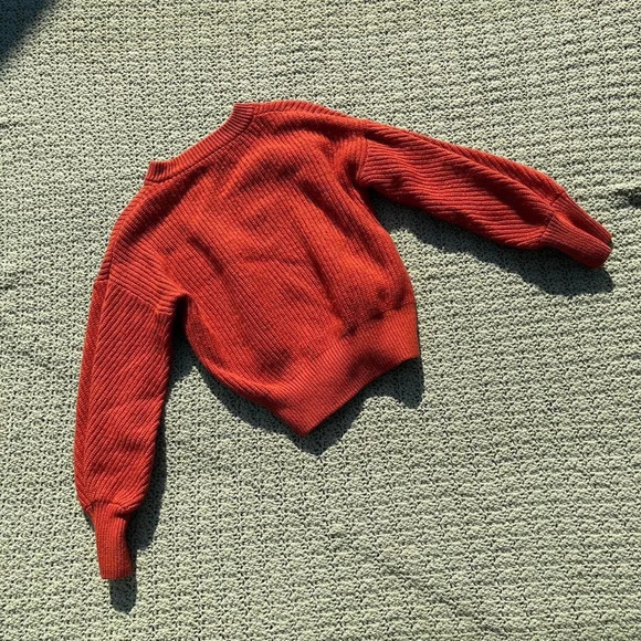 Madewell burnt orange ribbed knit semi cropped pillow sleeve sweater - Picture 2 of 3